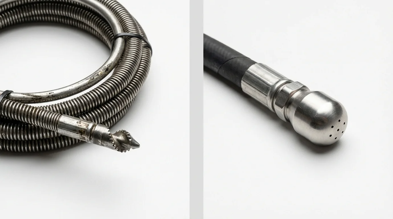 Drain snake cable and hydro jetting nozzle used for drain cleaning in Bradford, OH