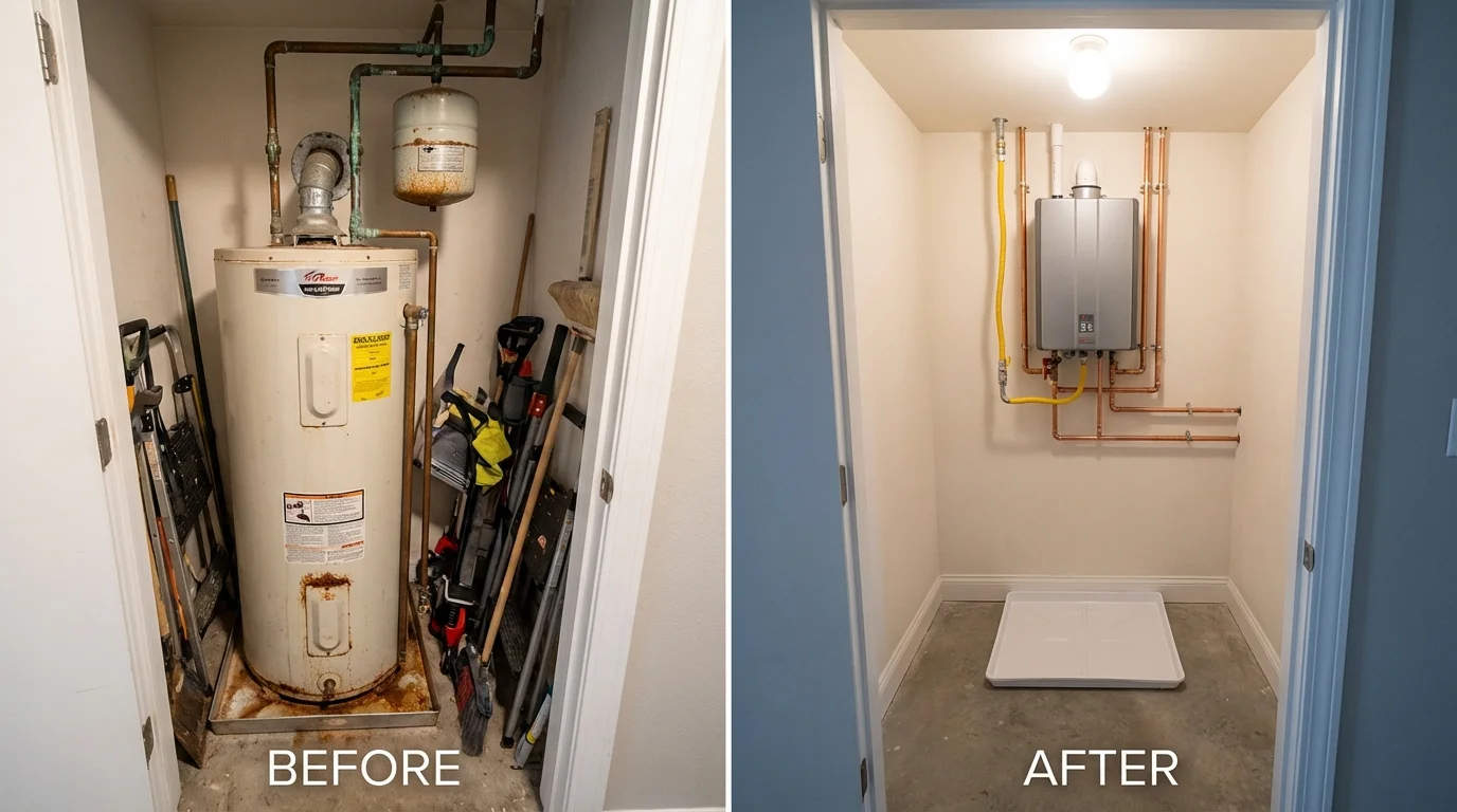 Tank water heater versus wall-mounted tankless unit comparison for Bradford, OH homeowners